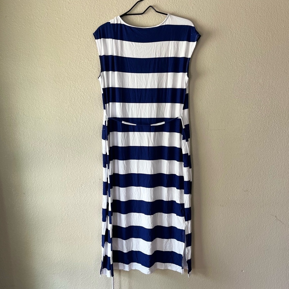 Cato Blue and White Striped V-Neck Midi Dress - Picture 5 of 8